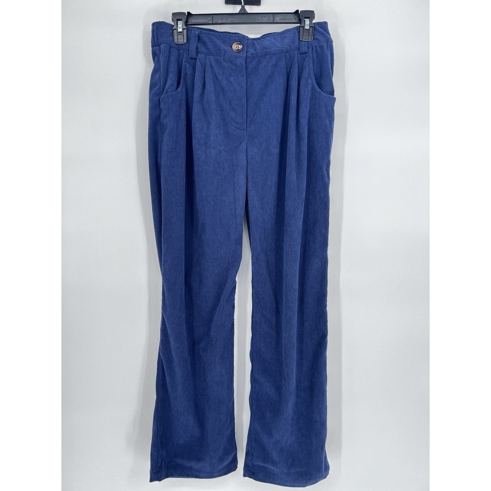 Halara Mid Rise Zipper Pocket Corduroy Casual Pants Womens Navy Blue AuraCord - Picture 5 of 14